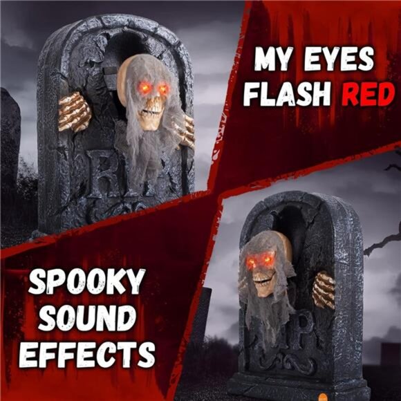 Halloween Animatronic Zombie Tombstone Animated Skeleton Decorations - Sensor - Picture 4 of 7